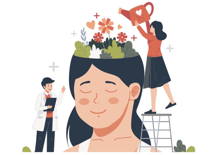 Drawing of a person attending someones brain like its a garden